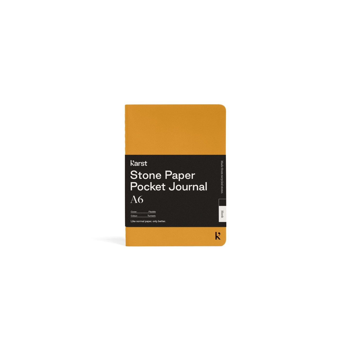 Umweltfreundliches Notizbuch aus recyceltem Steinpapier, geschlossen, Farbe Kurkuma