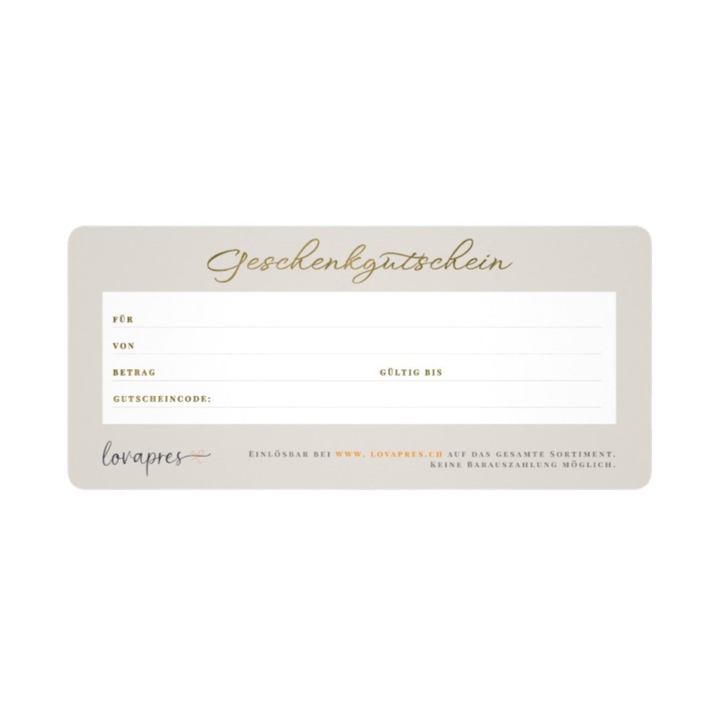 Vorderseite der Gutscheinkarte mit ausfüllbaren Gutscheindaten.
