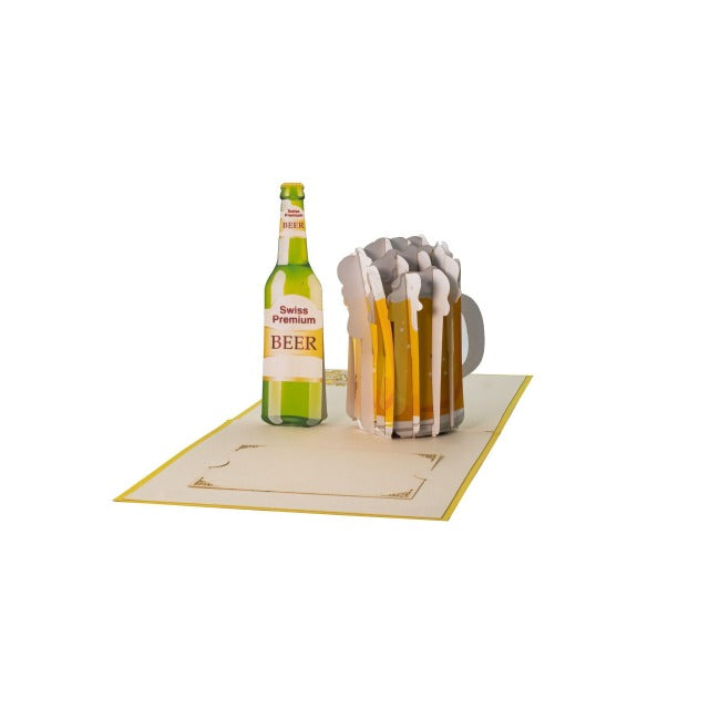 3D Pop‑Up Grusskarte „Bier gelb“ mit realistischem Bierglas-Motiv