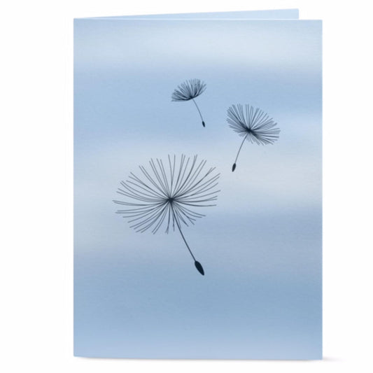 Grusskarte „Dandelion Wishes“ mit Pusteblumen-Motiv, blau