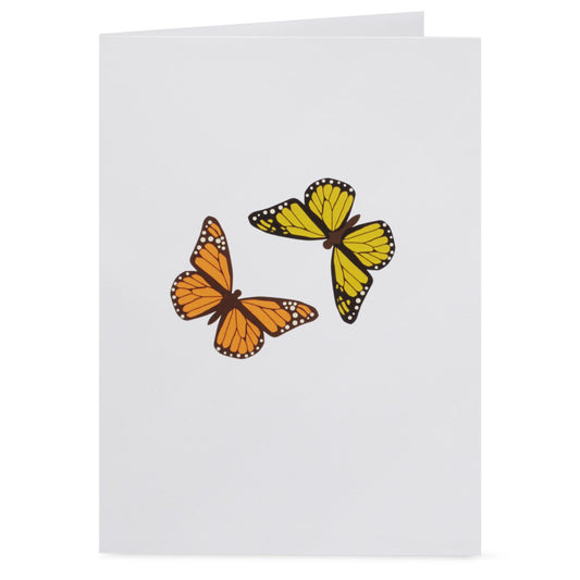 Grusskarte „Beautiful Butterflies“ mit gelben und orangenen Schmetterlingen auf der Vorderseite