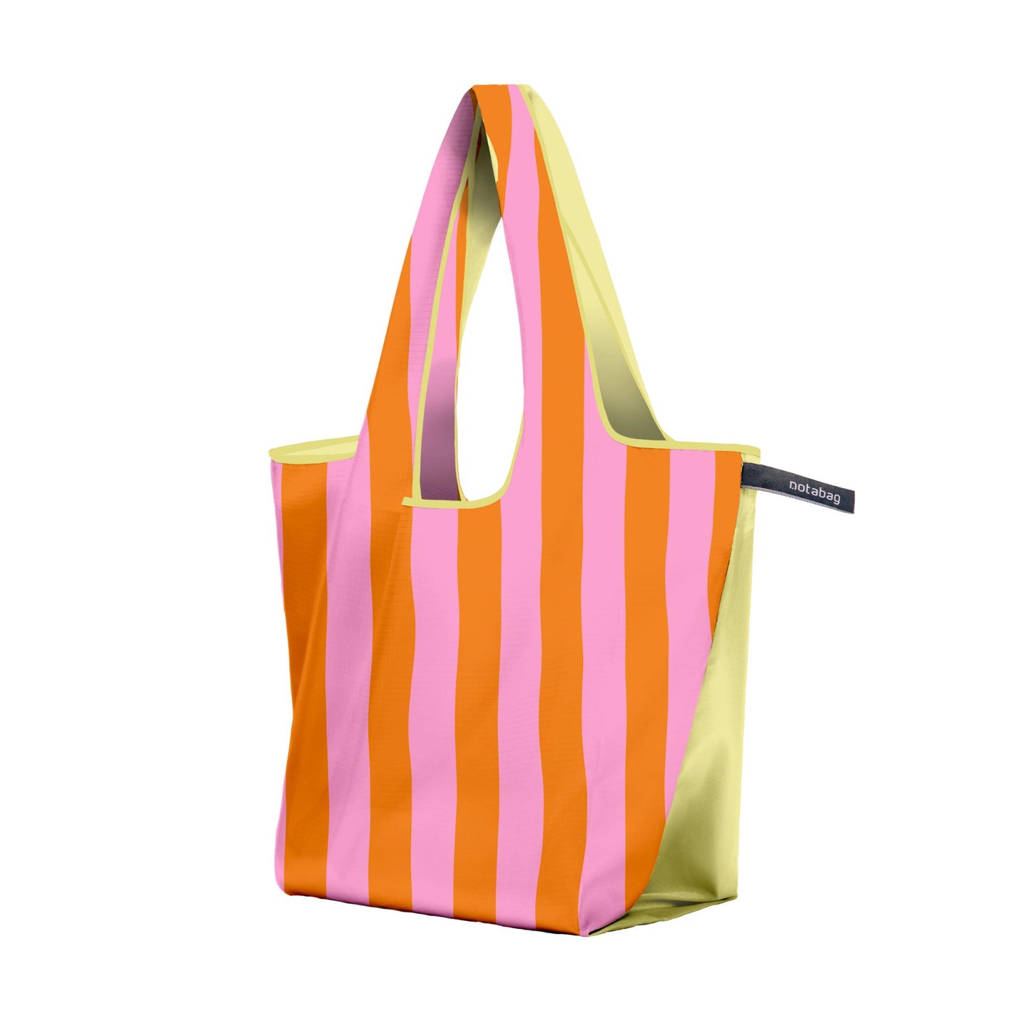 Faltbare Notabag Shopper Tasche mit Pink-Orange-Gelb-Streifen und extra Stauraum
