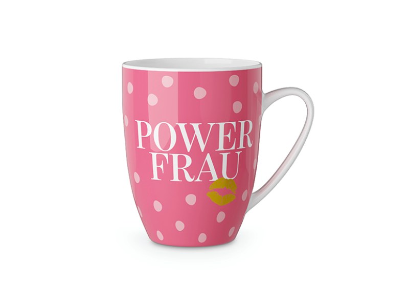 Becher in Pink mit motivierendem Aufdruck „Powerfrau“ – ideal als Geschenk