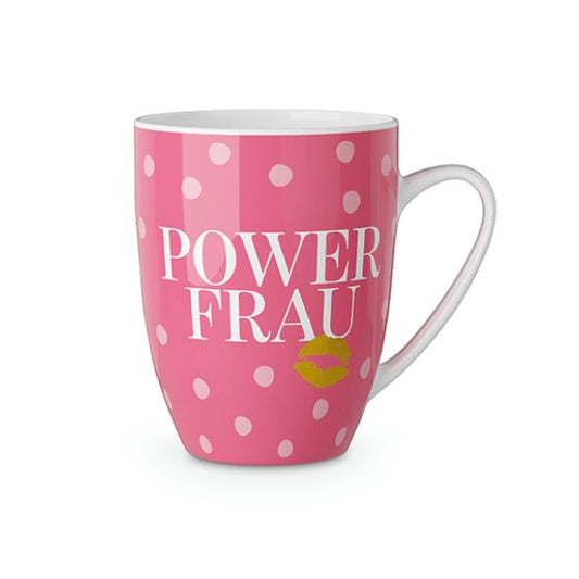 Pozellanbecher in Pink mit motivierendem Aufdruck „Powerfrau“ – ideal als Geschenk für Freundinnen