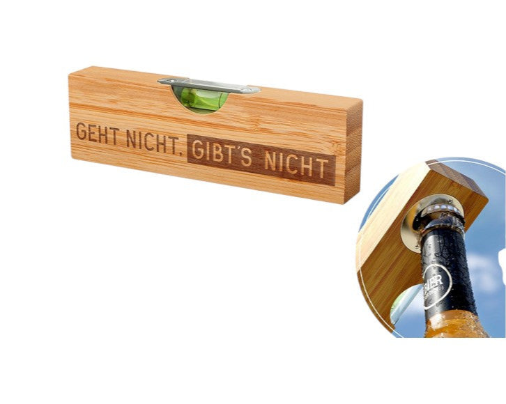 Flaschenöffner mit Wasserwaage aus Bambus und Edelstahl