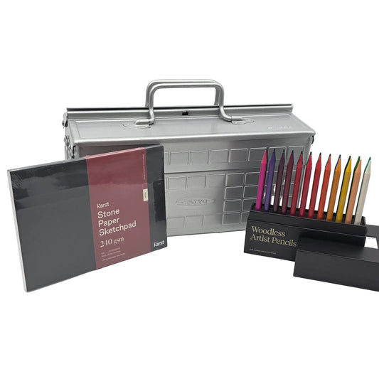 Kreatives Geschenkset mit Farbstiften, Skizzenblock und Toyo Metallbox
