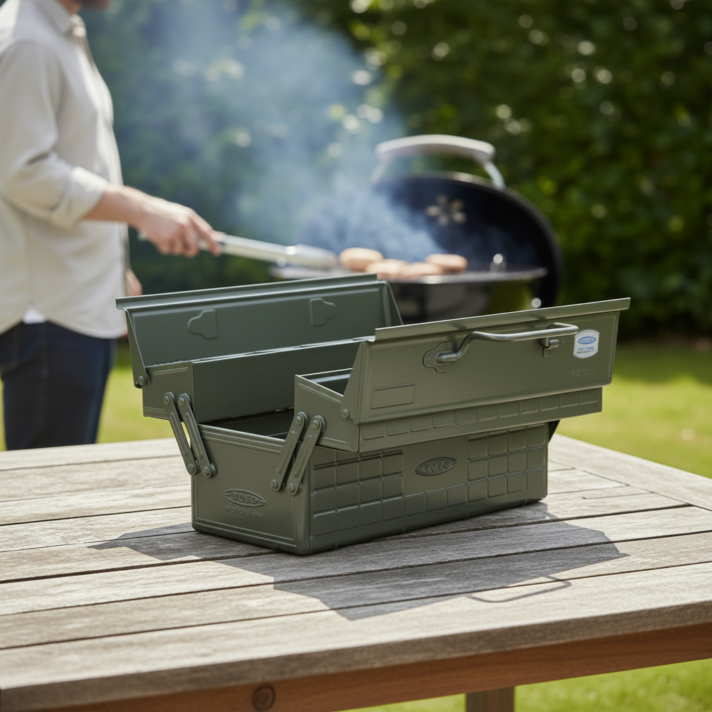 Toyo_Steel_ST-350_Khaki_as_a_barbeque_helper
