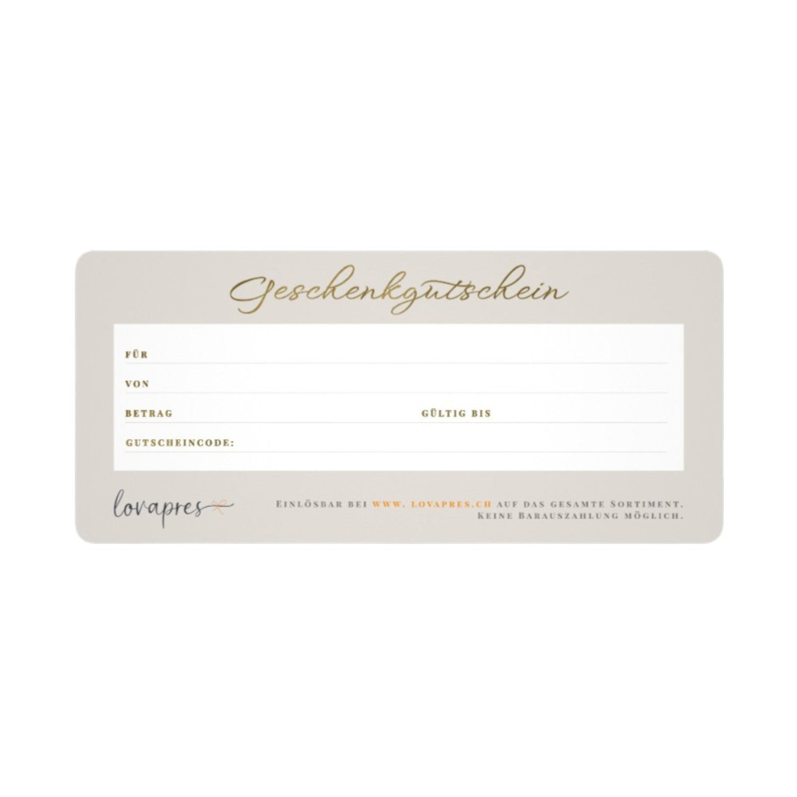 Vorderseite der Gutscheinkarte mit ausfüllbaren Gutscheindaten.