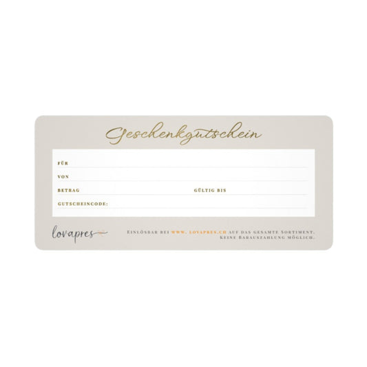 Vorderseite der Gutscheinkarte mit ausfüllbaren Gutscheindaten.