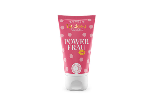 Naturkosmetik-Handcreme in pinkfarbener Tube auf weissem Hintergrund