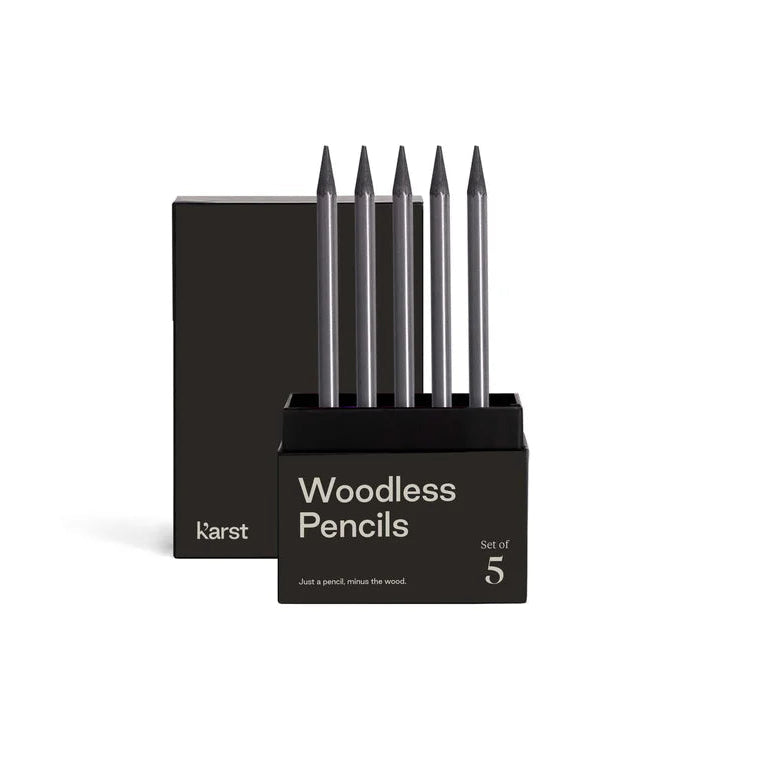 Fünf mattschwarze Karst holzfreie Graphitstifte im Set – minimalistisches, nachhaltiges Schreibwerkzeug.