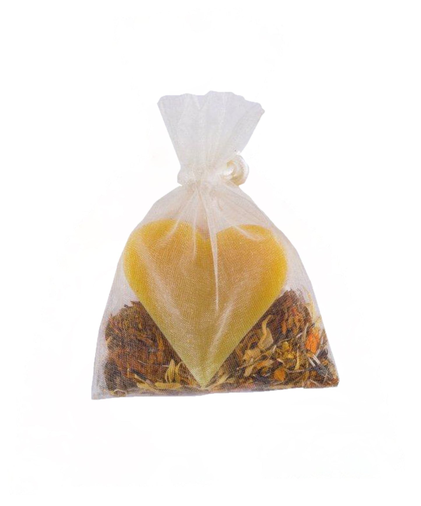 Haslinger Honig Seife in Herzform, verpackt im zarten Organzasäckchen