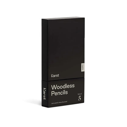 Geschlossene, minimalistische Verpackung der Karst holzfreien Graphitstifte im 5er Set – edles und nachhaltiges Design für Ästheten.
