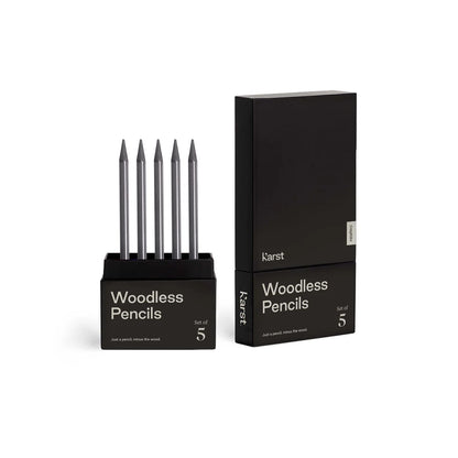 Geöffnete Verpackung des Karst 5er-Sets mit sichtbaren, holzfreien Graphitstiften auf der Innenseite.