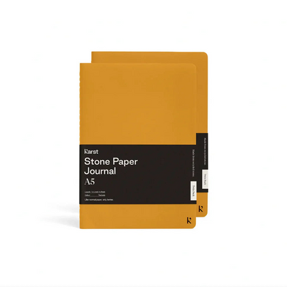 Karst Steinpapier Notizhefte A5 im 2er-Set in der Farbe Kurkuma Gelb – umweltfreundliche, robuste Daily Journals.