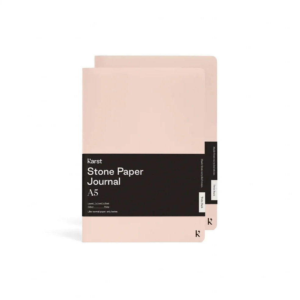Karst Steinpapier Notizhefte A5 im 2er-Set in der Farbe Pfingstrose Rosé – nachhaltige, wasserfeste Journals.