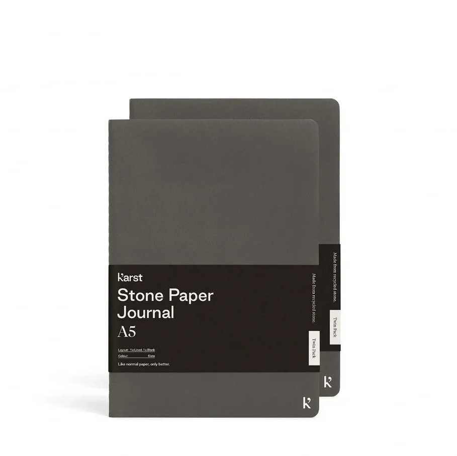 Karst Steinpapier Notizhefte A5 im 2er-Set in der Farbe Schiefer Dunkelgrau – minimalistisches Design-Notizbuch.