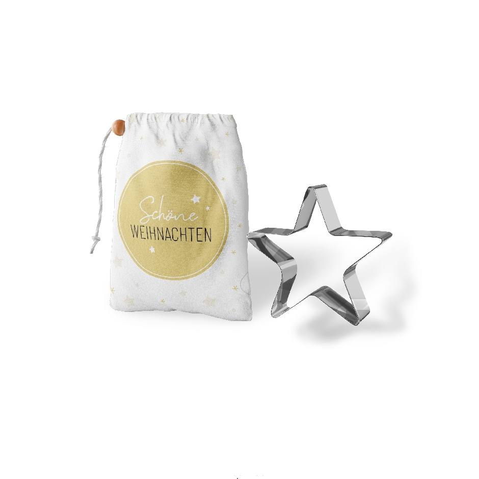 Stern-Keksform aus Edelstahl im dekorativen Stoffbeutel – Weihnachtsgeschenk und Backaccessoire