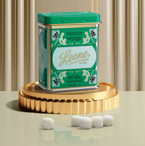 Bonbons von Leone mit Minzgeschmack in grüner Retro Dose