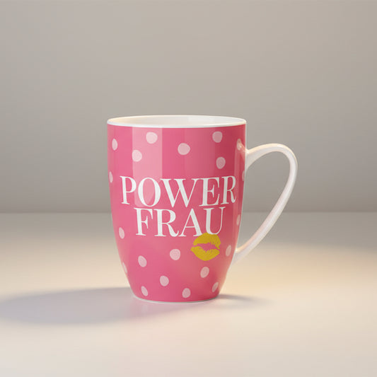 Becher in Pink mit motivierendem Aufdruck „Powerfrau“ – ideal als Geschenk