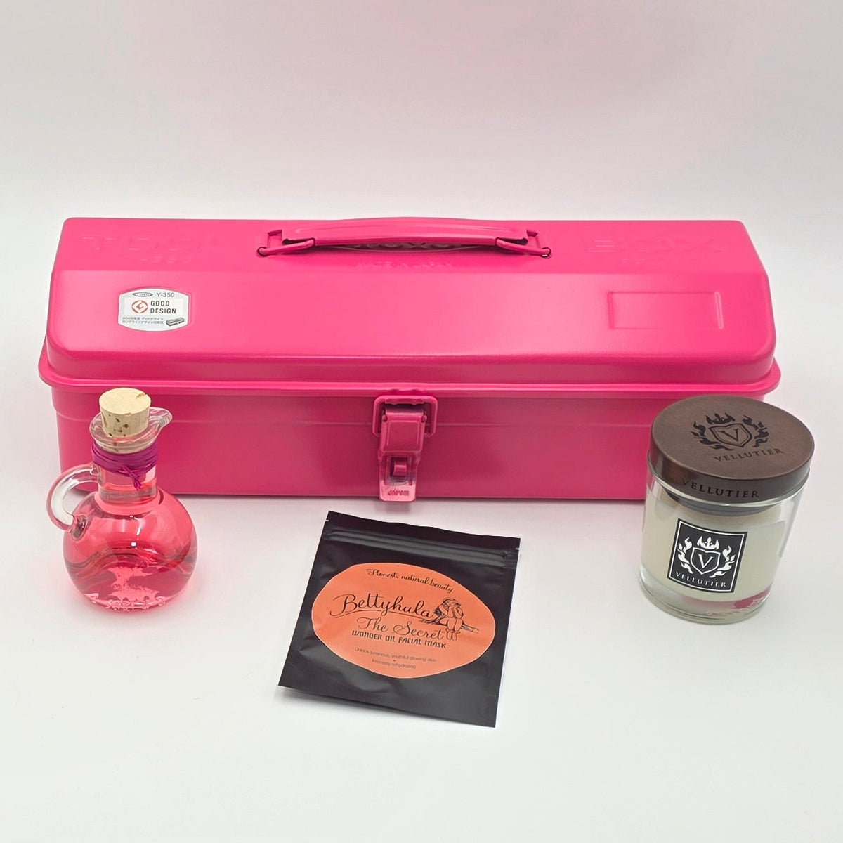 RELAX & GLOW Geschenkset mit pinker Toyo Steel Box, Duftkerze, Gesichtsmaske und Pflegeprodukten