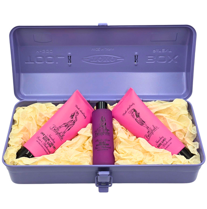 Lila Toyo Stahl Aufbewahrungsbox gefüllt mit Bettyhula Pflegeprodukten – schöne Geschenkidee für Frauen