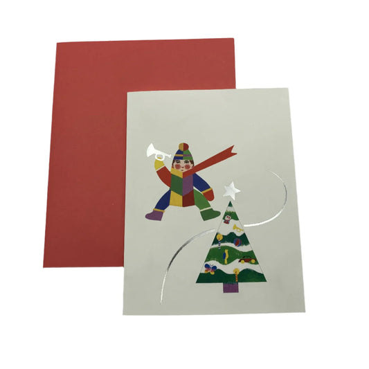 Vorderseite der Weihnachtskarte mit nostalgischem, kunstvollem Design und farbigem Umschlag