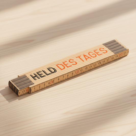 Zollstock aus Birkenholz mit dem Shriftzug ''Held des Tages'', perfektes Geschenk für Macher